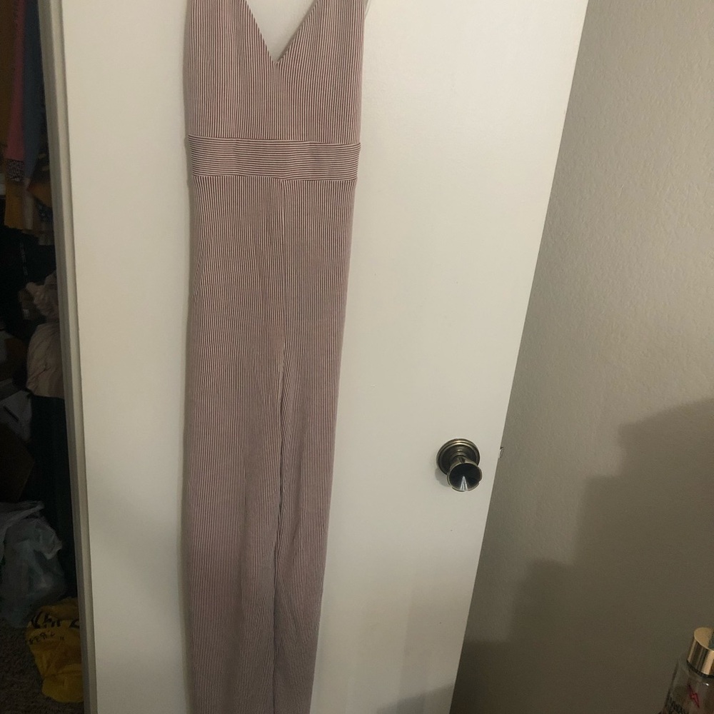 Brown cream striped jumpsuit